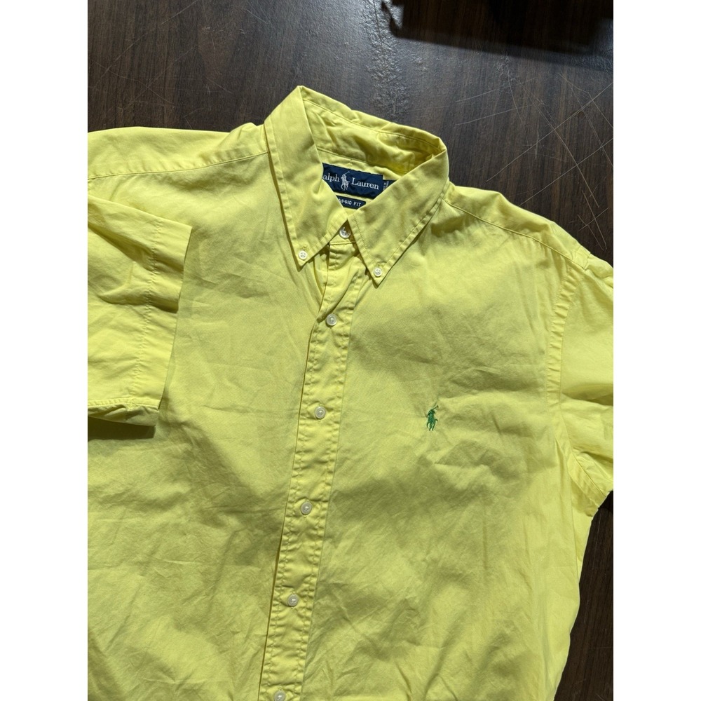 VTG Polo Ralph Lauren Shirt Mens M Yellow Green Pony Classic Fit Short Sleeve
